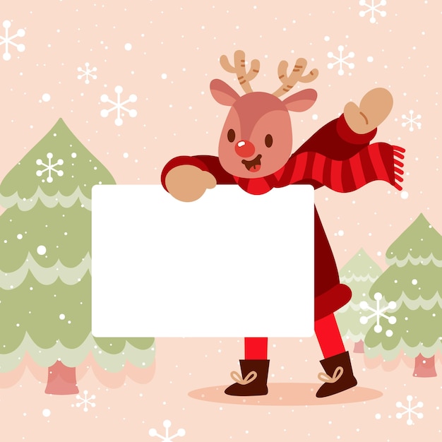 Hand drawn flat christmas character holding blank banner