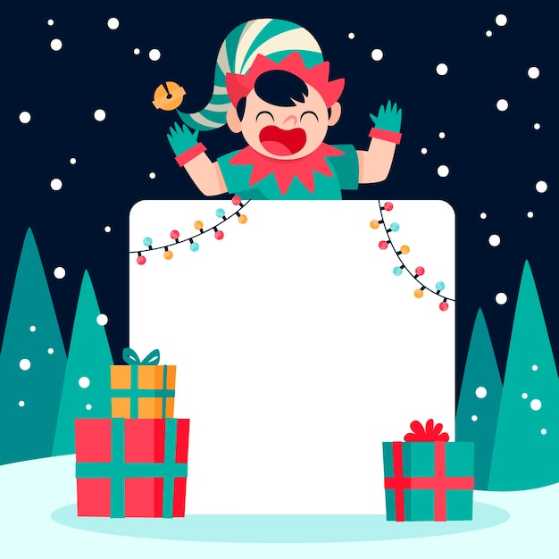 Free vector hand drawn flat christmas character holding blank banner