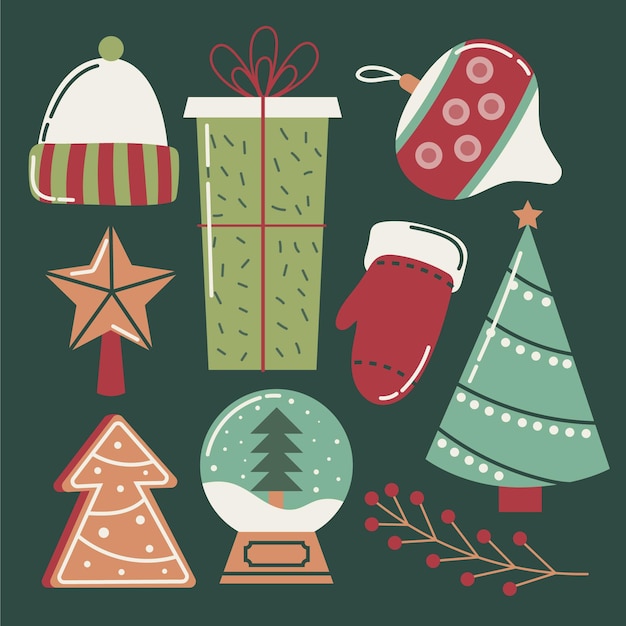 Free vector hand drawn flat christmas elements collection