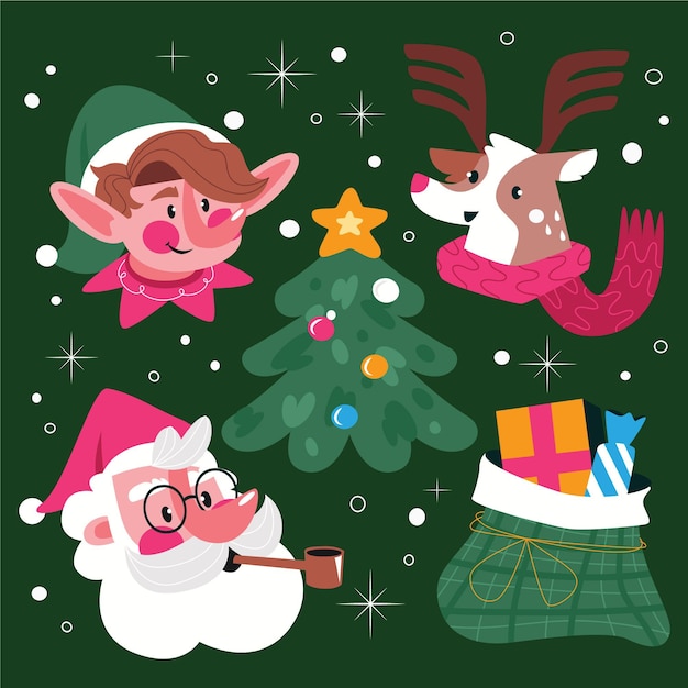 Free vector hand drawn flat christmas elements collection