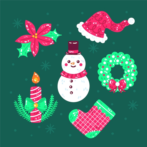 Free vector hand drawn flat christmas elements collection