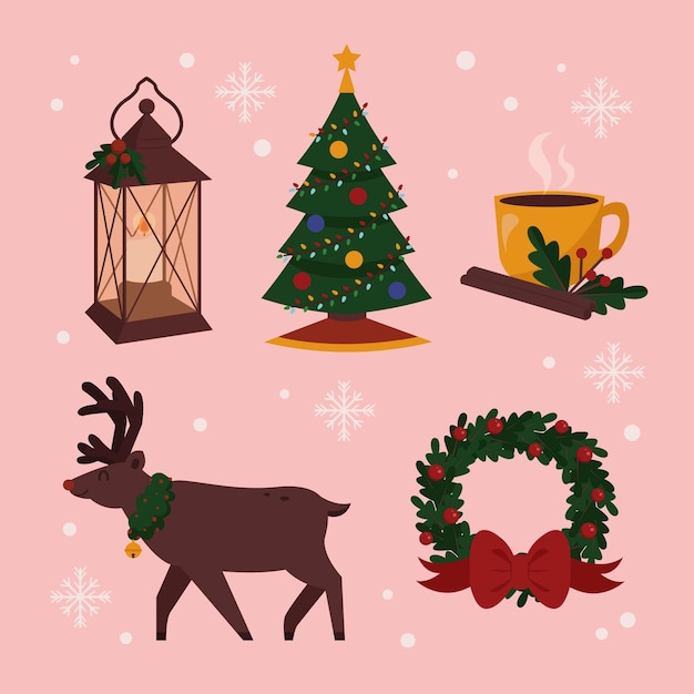 Hand drawn flat christmas elements collection