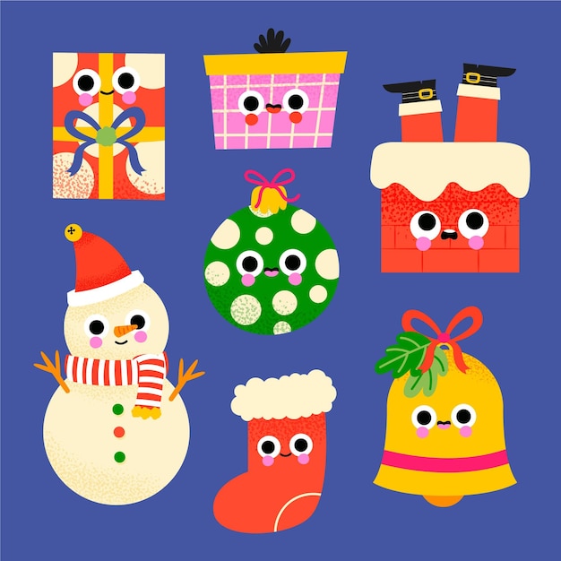 Hand drawn flat christmas elements collection