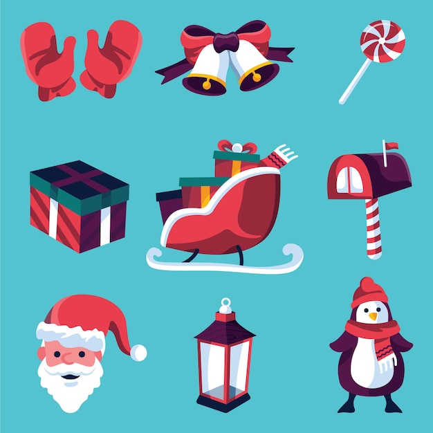 Free vector hand drawn flat christmas elements collection