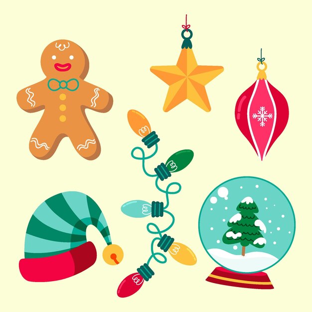 Free vector hand drawn flat christmas elements collection