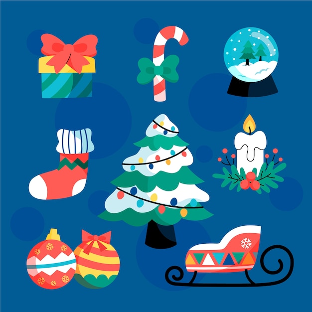 Hand drawn flat christmas elements collection