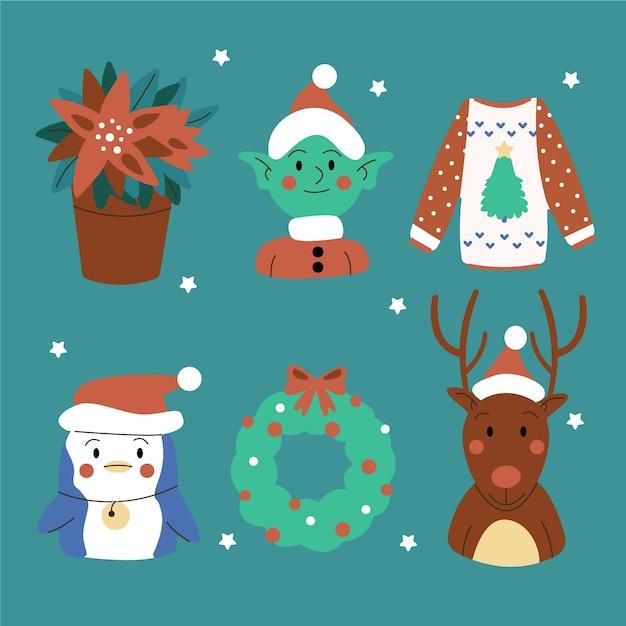 Free vector hand drawn flat christmas elements collection