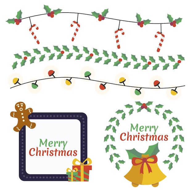 Бесплатное векторное изображение Коллекция рисованной плоских рождественских рамок и бордюров