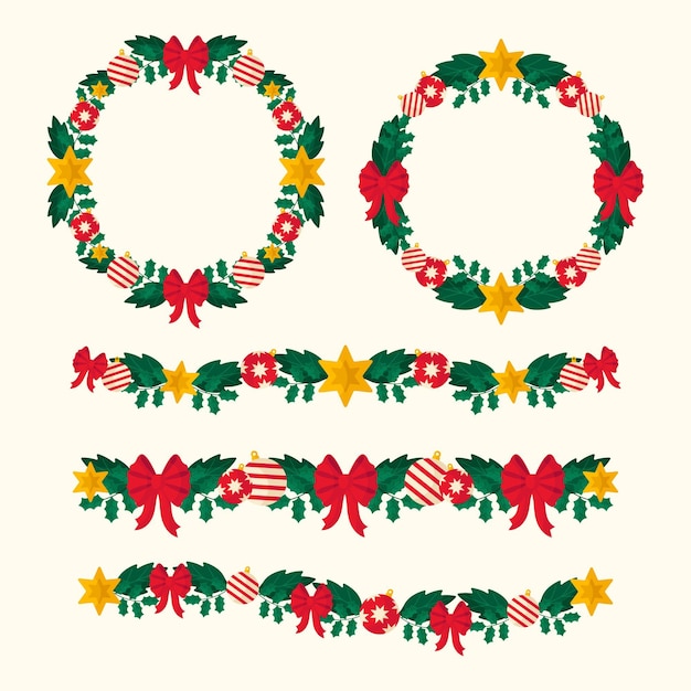 Free vector hand drawn flat christmas frames and borders collection