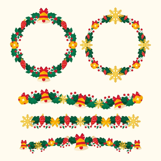 Hand drawn flat christmas frames and borders collection