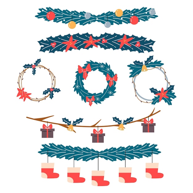 Free vector hand drawn flat christmas frames and borders collection