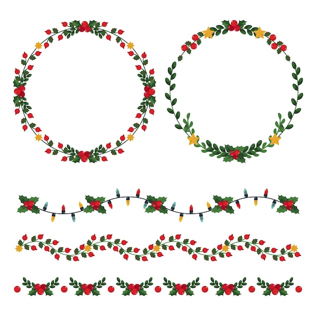 Hand drawn flat christmas frames and borders collection