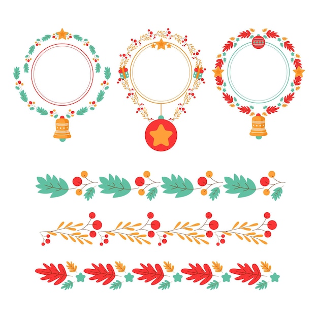 Free vector hand drawn flat christmas frames and borders collection