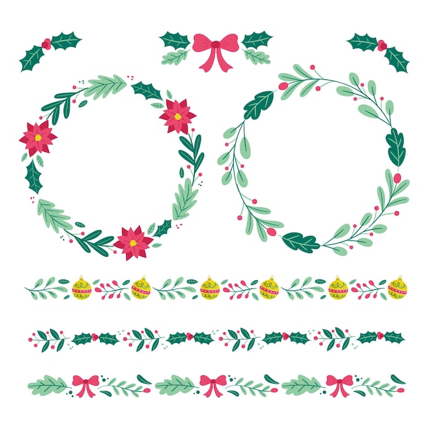 Free vector hand drawn flat christmas frames and borders collection