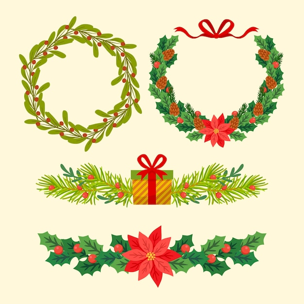 Free vector hand drawn flat christmas frames and borders collection