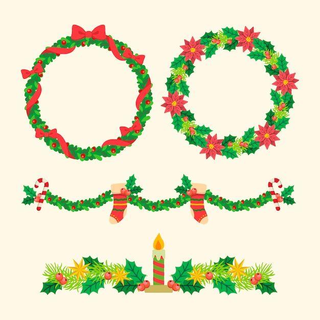 Hand drawn flat christmas frames and borders collection