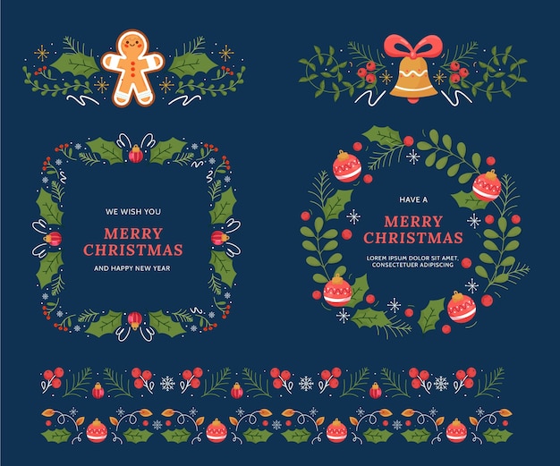 Free vector hand drawn flat christmas frames and borders collection