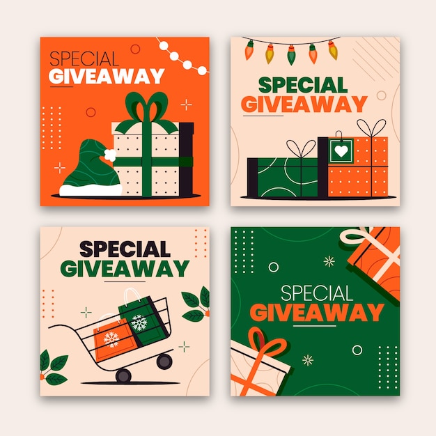 Free vector hand drawn flat christmas giveaway instagram posts collection