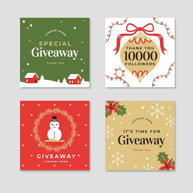 Free vector hand drawn flat christmas giveaway instagram posts collection