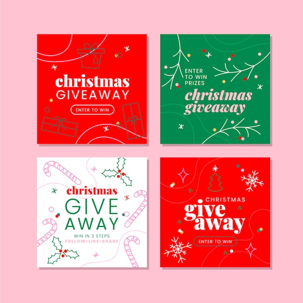 Free vector hand drawn flat christmas giveaway instagram posts collection