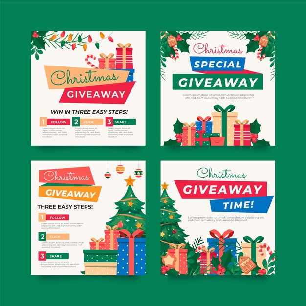 Hand drawn flat christmas giveaway instagram posts collection