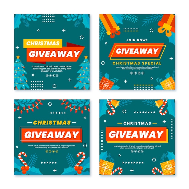 Free vector hand drawn flat christmas giveaway instagram posts collection