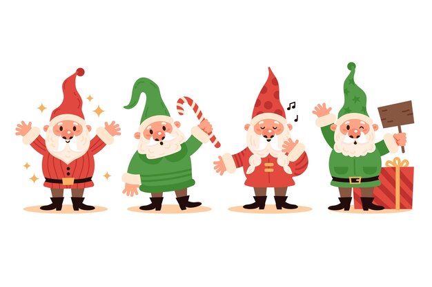 Hand drawn flat christmas gnomes collection