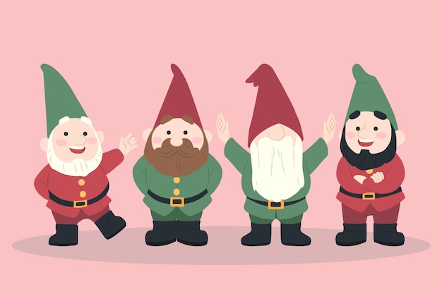 Hand drawn flat christmas gnomes collection