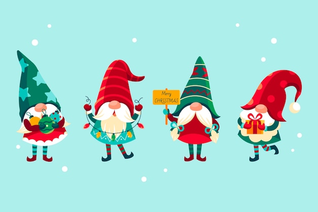 Free vector hand drawn flat christmas gnomes collection