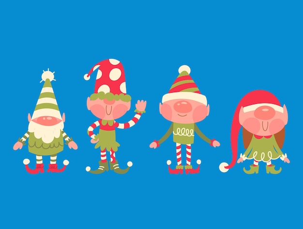 Free vector hand drawn flat christmas gnomes collection