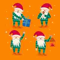 Free vector hand drawn flat christmas gnomes collection