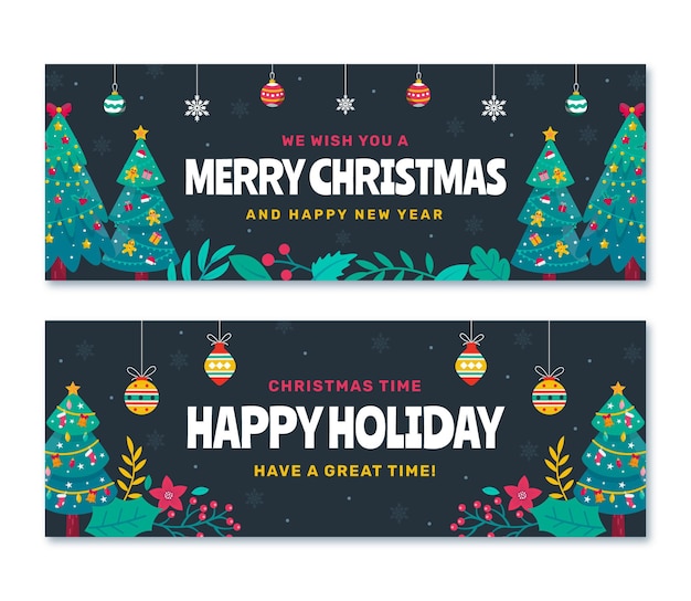 Free vector hand drawn flat christmas horizontal banners set