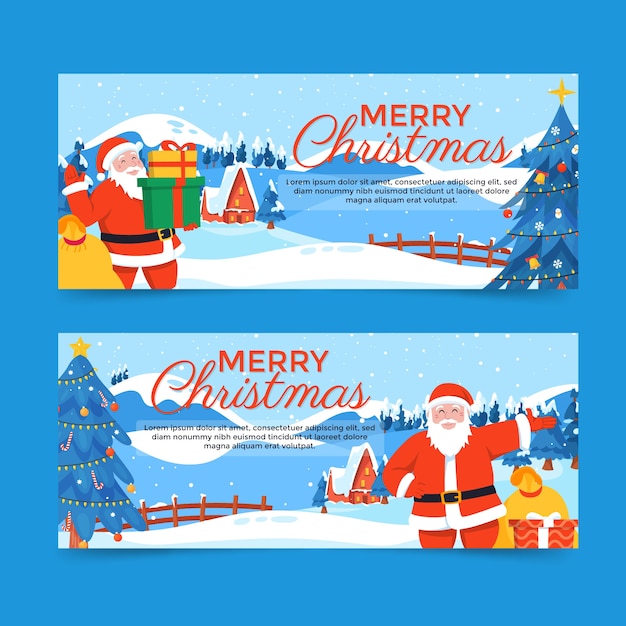 Hand drawn flat christmas horizontal banners set