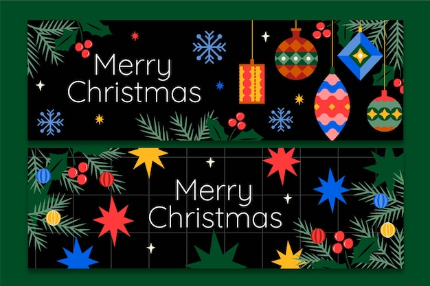 Hand drawn flat christmas horizontal banners set