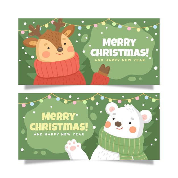 Hand drawn flat christmas horizontal banners set