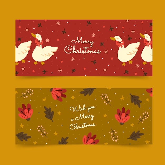 Free vector hand drawn flat christmas horizontal banners set