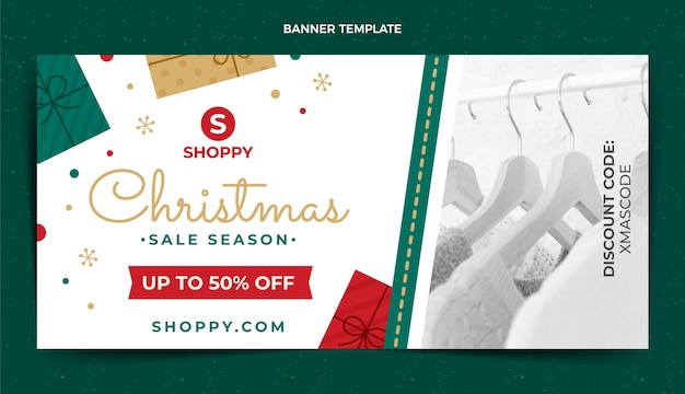 Ручной обращается плоский рождественский горизонтальный баннер продаж
