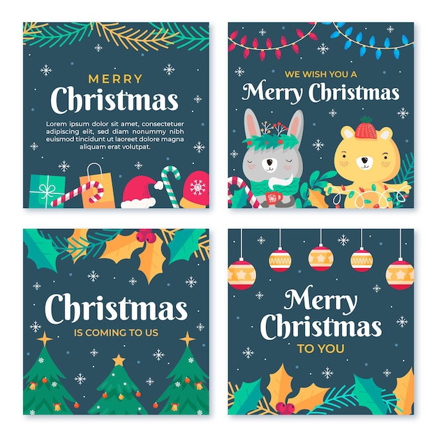 hand drawn flat christmas instagram posts collection