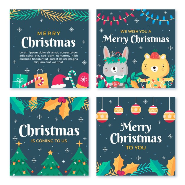 hand drawn flat christmas instagram posts collection