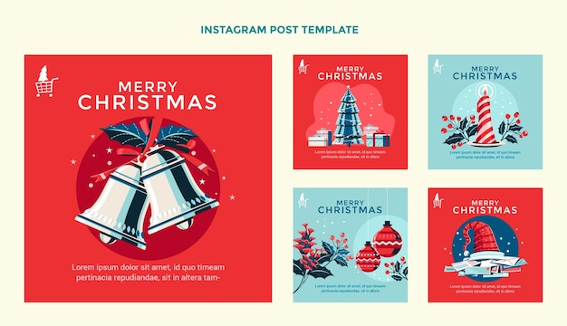 Free vector hand drawn flat christmas instagram posts collection
