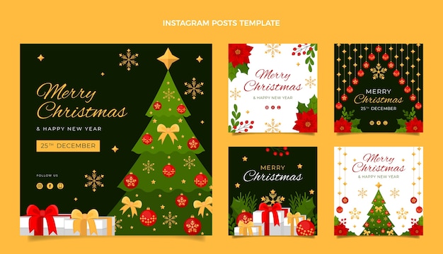 Hand drawn flat christmas instagram posts collection