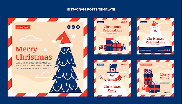 Бесплатное векторное изображение Коллекция рождественских постов в instagram