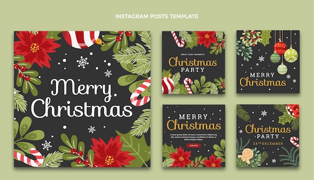 Free vector hand drawn flat christmas instagram posts collection