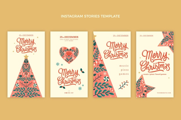 Hand drawn flat christmas instagram stories collection