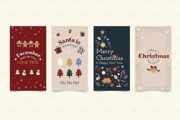 hand drawn flat christmas instagram stories collection