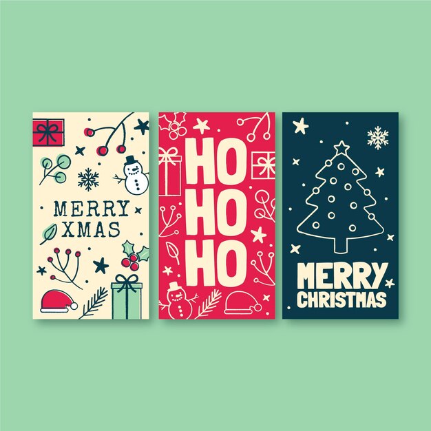 Hand drawn flat christmas instagram stories collection