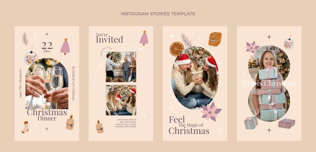 Hand drawn flat christmas instagram stories collection