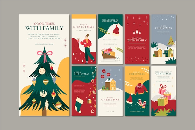 Free vector hand drawn flat christmas instagram stories collection