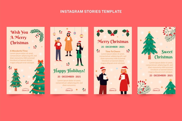 Hand drawn flat christmas instagram stories collection