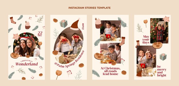 Hand drawn flat christmas instagram stories collection